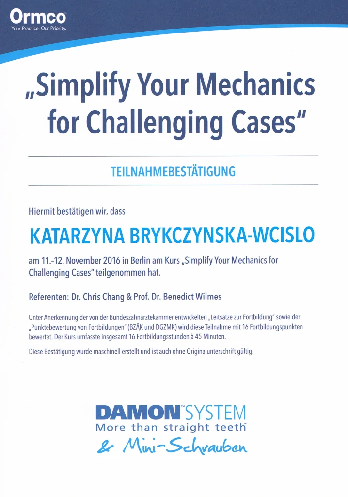 Dyplom Simplify Your Mechanics for Challenging Case