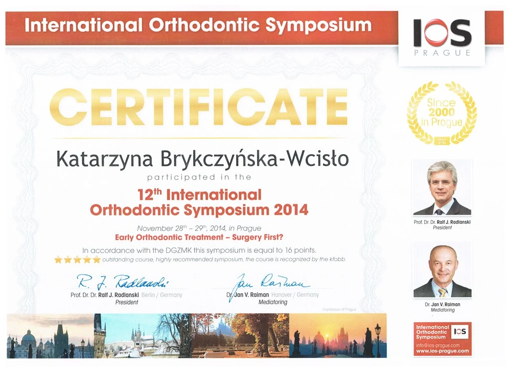 Dyplom Early Orthodontic Treatment Surgery First Praga 2014